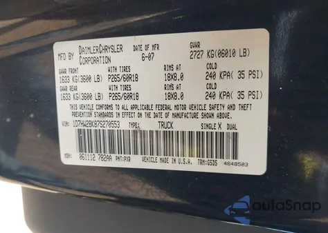 2007 Dodge Dakota St z USA, uszkodzony, nr VIN 1D7HW28K87S270553